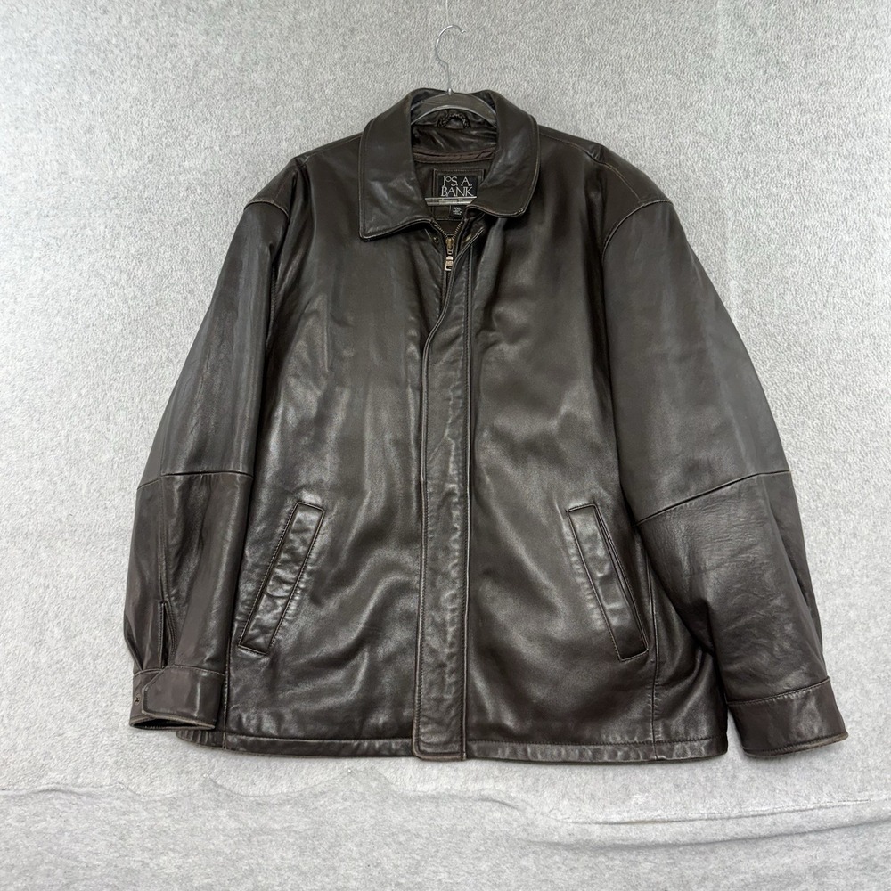 Jos. A. Bank Mens Genuine Leather Mens Jacket Full Zip Dark Brown Size XXL Reg
